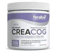 Feralive Laboratories CreaCog Polvo 300g - Creatina 3g + Magnesio, Zinc y Vitamina B6 - Suplemento para Fuerza, Función Cognitiva, Recuperación y Menos Fatiga - 60 Servicios (Fresa)