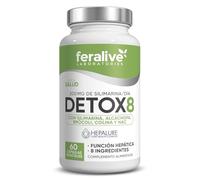 Feralive Laboratories Detox8 60 Cápsulas - Complejo HEPALURE® con Cardo Mariano, Alcachofa, Brócoli, Diente de León, Rábano Negro, NAC, Betaína - Suplemento para Función Hepática y Detoxificación