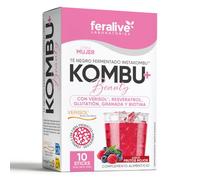 Feralive Laboratories Kombu+ Beauty 10 Sticks Sabor Frutos Rojos | Té Kombucha InstaKombu™ con Colágeno Verisol®, Resveratrol, Glutatión, Ácido Hialurónico, Biotina para Piel, Cabello y Uñas