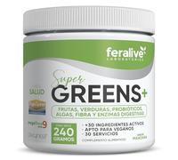 Feralive Laboratories Super Greens+ 240g Sabor Manzana - Batido Verde de Superalimentos con Oxxynea® y Digezyme®, Extractos Naturales, Probióticos y Fibra - Más de 30 Ingredientes Activos