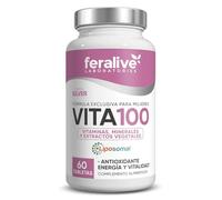 Feralive Laboratories Vita100 Mujer 60 Tabletas - Vitaminas, Minerales y Extractos Vegetales para Mujeres - con Cimicífuga, Moringa y Quercetina - Suplemento para Energía, Menopausia y Salud Ósea