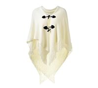 Ferand Poncho de Frente Abierto para Mujer, Chal Holgado con Flecos para Otoño Invierno - talla única - Blanco