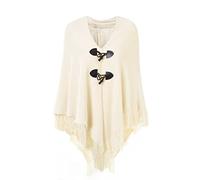 Ferand Poncho de Frente Abierto para Mujer, Chal Holgado con Flecos para Otoño Invierno - Talla única - Beige