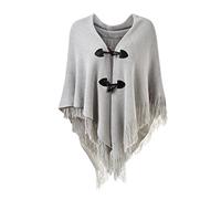 Ferand Poncho de Frente Abierto para Mujer, Chal Holgado con Flecos para Otoño Invierno - Talla única - Gris