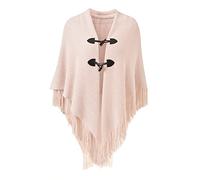 Ferand Poncho de Frente Abierto para Mujer, Chal Holgado con Flecos para Otoño Invierno - talla única - Rosa