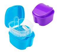 FERCAISH 2 cajas de prótesis dentales, caja para prótesis, contenedor de dentaduras dentales, organizador de prótesis de plástico, caja de almacenamiento con red para limpieza de dientes falsos