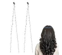 FERCAISH 2 piezas de cadena para el pelo, pinzas de pelo punk, borla punk, cadenas para el cabello con diamantes de imitación, 20 pulgadas de largo, extensiones de cabello para el uso diario de niñas