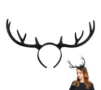FERCAISH Diadema de asta de reno, diadema de alce con cuerno de ciervo negro, diadema para fiestas de Navidad, diadema grande con orejas de asta