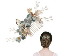 FERCAISH Peineta para el pelo de boda, flor de cristal, accesorio para el pelo de novia, diadema de hojas de perlas para boda, dama de honor (verde)