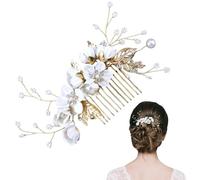 FERCAISH Peineta para el pelo de boda, flor de cristal, accesorio para el pelo de novia, diadema de hojas de perlas para boda, dama de honor (blanco)