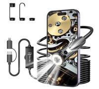 Ferdiiz Endoscopio Industrial de Doble Lente 1920P HD IP67 con 8+1 Luces LED Ajustables, Camara Endoscopica Sin WiFi para Android y iOS, Cámara de Inspección Cable Semi-Rígido (16,5 FT/5M)