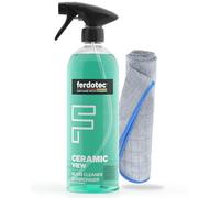 FERDOTEC Ceramic View - Juego de limpiador de cristales para coche (750 ml) - Kit de limpieza 2 en 1 - Paño de microfibra y limpiador de parabrisas con sellador - para parabrisas de coche sin rayas