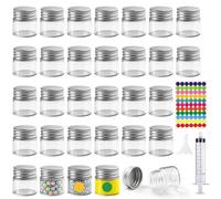 Ferenando 30 x 10ml Frascos de Vidrio de Boca Ancha con Tapa Rosca de Aluminio, Mini Tubo de Ensayo Cristal, Frasco Transparentes con 4 Accesorios para Muestras Líquidas, DIY, Polvo, Semillas