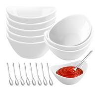 Ferenando 8 Piezas Cuencos de Cerámica para Salsa con 8 Cuchara, 60ml Pequeños Cuencos Aperitivos, Mini Ovalado Platos de Ceramica para Sushi, Aperitivos, Postres, Snacks, Frutas (Blanco)