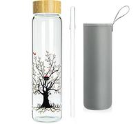 Ferexer Botella de Agua de Cristal Botella de Vidrio 1 Litro / 600 ML (1 Litro, Árbol)