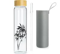 Ferexer Botella de Agua de Cristal Botella de Vidrio 1 Litro / 600 ML (1 Litro, Bambú)