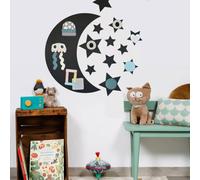 FERFLEX - Pizarra magnética infantil Luna y Estrellas - decoración de pared con banda magnética reposicionable - se vende con un juego de formas geométricas - 58x82,9cm