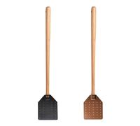 Feriany 2 matamoscas de piel con de madera, matamoscas resistente para interior y exterior, matamoscas rústico