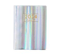 Feriany A7 Planificador Inglés Cuaderno Plateado 2024 - Diciembre 2024, Agenda Horaria Diaria 2024, Papel Premium (Plata)