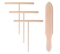 Feriany Juego de 4 espátulas de madera en forma de T para untar la masa para tortitas, espátulas y esparcidor para crepas, utensilios de cocina para crepas uniformes.