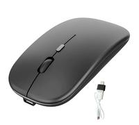 Feriany Ratón inalámbrico recargable, ratón óptico ultra silencioso de 2.4 G receptor USB y tipo C, para portátil (negro)