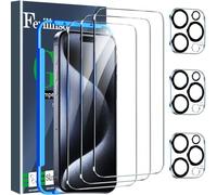 Ferilinso para Protector de Pantalla iPhone 15 Pro 4 Piezas HD Cristal Templado Accesorios 4 Piezas Protector de Lente de cámara Funda Amistoso Marco de montaje