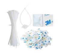 Ferizzia 100 Piezas Adhesivas para Bridas de Cables Set, Con 100 Piezas 15 cm Nylon Bridas de Cables y 100 12.5 x 12.5 mm Almohadillas de Base Autoadhesivas, para Gestión de Todo Tipo de Cable