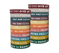 Ferizzia 20 Piezas Pulseras Motivacionales de Silicona Coloridas, Pulsera Motivacional de Silicona Elástica, Ideales para el Uso Diario, Pulseras con Mensajes Positivos, para Estudiantes, Adultos