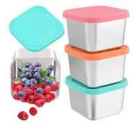 Ferizzia 3 Piezas Aderezos para Ensaladas de Acero con Tapas, 180 ml Almacenamiento de Alimentos de Acero, Aperitivos de Aceros Tapa de Silicona, per Salse, Dressing, Pranzo, Picnic, Viaggi