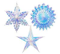 Ferizzia 3 Piezas Adornos Navideños de Iridiscente para Decoración, Adorno Colgante de Estrella Iridiscente, Decoración de Fiesta Brillante, para Cumpleaños, Fiesta, Bodas y Navidad