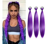 Ferizzia 3 Piezas Trenza Morada, 24 Pulgadas Coleta Postiza Pelo Morada, Peluca Extensiones Trenzas, Coletas Postizas Pelo Moradas para Cosplay Disfraces Halloween Carnaval Fiestas