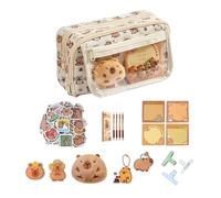 Ferizzia 58 Piezas Juego de Papelería de Capibara, Estuche para Lápices Capybara con 9 Compartimentos, Kawaii Estuche para Lápices Carpincho, con Bolígrafo, Pegatinas, para Niña, Niños, Estudiantes