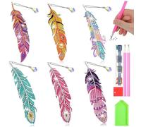 Ferizzia 6 Piezas Diamond Painting Marcapáginas Clip, 5D Marcadores de Pintura de Diamantes con Colgante de Cristal, Marcapaginas Personalizado, para Amantes de Libros, Lectores, Estudiantes