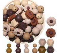 Ferizzia 64 Piezas Cuentas Focales de Silicona con Forma de Margarita, Cuentas de Silicona de Flores Marrón, para Hacer Joyas, Pulseras, Collares, Manualidades, Llaveros