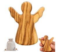 Ferizzia Ángel de Guarda de Maderade Olivo, Amuleto de la Suerte, Figura Ángel con Bolsa de Tela, Decorar Regalo para Nacimiento, Navidad, Bautizo, Comunión y Confirmación