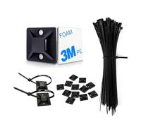 Ferizzia Sujetacables para Atornillar, 100 Piezas Bridas Negras y 100 Base, Piezas Adhesivas para Bridas, Sujeta Cables Pared para Oficina, Exteriores, Casa