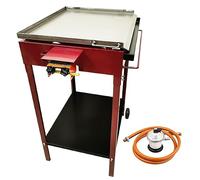 Ferjus. Plancha Gas y Paellero Gas para Cocinar en Exterior. Planllero de Acero con Patas y Ruedas para Fácil Transporte. Plancha Oscilante para uso como Mesa Auxiliar. 60x80x90cm.Fabricado en España