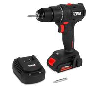 FERM CDM1167 - Taladro atornillador inalámbrico sin cables, 20 V - 50 Nm, 2 velocidades, portabrocas de metal 10 mm - LED, Softgrip - Batería 2.0Ah + cargador rápido incluido - Estuche