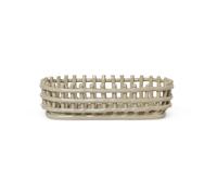 ferm LIVING Cesta de cerámica, ovalada, beige, longitud 30 cm, cerámica