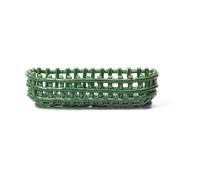 ferm LIVING Cesta de cerámica, ovalada, verde, longitud 30 cm, cerámica