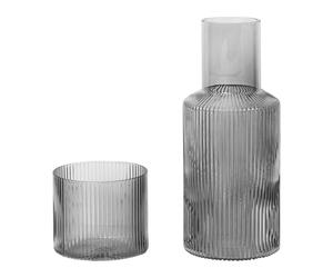 Ferm Living Set de jarra y vaso Ripple small smoked grey