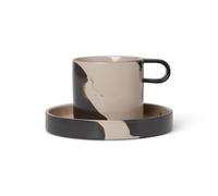 Ferm Living Taza y platillo Inlay Sand-brown