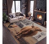 Ferme Western - Alfombra de salón lavable de 60 x 90 cm, con encanto rústico, estilo vintage de vaca, Highlands, pollo, antideslizante, con cerdas Ras, moqueta para decoración de suelo suave para