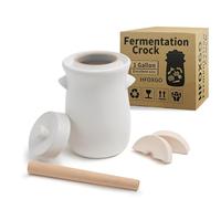 Fermentation Crock - Olla de cerámica de 3.8 litros/1 galón para fermentar, encurtir kimchi, encurtidos, verduras, kombucha, fermentador esmaltado con pesos de piedra, tapa y jarra blanca