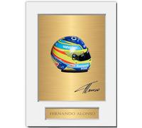 Fernando Alonso Formula 1 2024 - Foto firmada con casco A4 para fanáticos de las carreras de F1