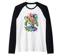 Fernando de Noronha, Brasil Tortuga Marina Pintura Salpicadura Camiseta Manga Raglan