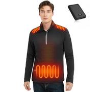 FERNIDA Camiseta calefactable para hombre con banco de energía, manga larga, con media cremallera, sudadera deportiva térmica, con 3 niveles de temperatura para invierno cálido, Negro , M