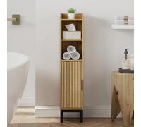 FerniTry Gabinete de almacenamiento pequeño para baño, armario estrecho de esquina para papel higiénico con puerta y estantes, organizador de baño con estante ajustable, para espacios pequeños (roble)