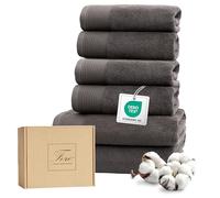 Ferò Juego de Toallas de 6 Piezas 100% Algodon Premium Low Twist 550 g/m^2, Ultra Suaves y Absorbentes, Secado Rapido, Oeko-Tex, Diseño Italiano, 4 Manos, 2 Toallas de Baño, 50x100 & 70x140 cm, Gris
