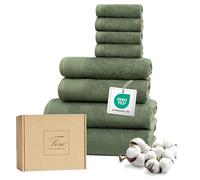Ferò Juego de Toallas de 8 Piezas 100% Algodón Premium Low Twist 550 g/m², Ultra Suaves, Oeko-Tex, Diseño Italiano, 2 Toallas de Baño, 2 Manos, 4 Toallitas, 70x140, 50x100 & 30x30 cm, Verde
